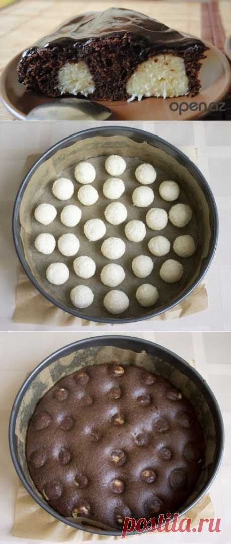Шоколадный  пирог с творожными шариками:изысканное лакомство