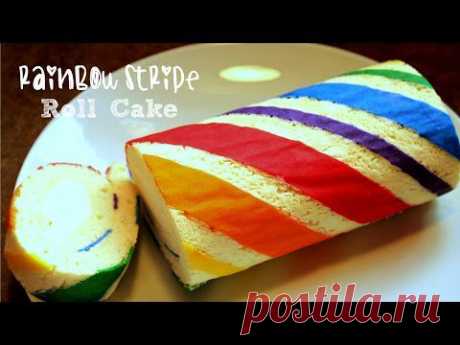 ▶ How to make a Rainbow Stripe Roll Cake - YouTube