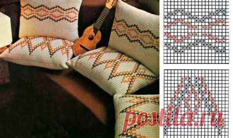 Идеи декора диванных подушек с помощью вышивки крестом, а также схемы для вышивки. | Юлия Жданова | Яндекс Дзен