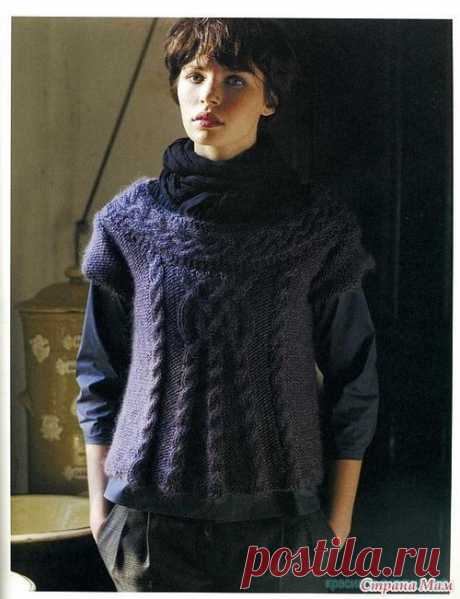 Стильный пуловер с аранами. — Красивое вязание