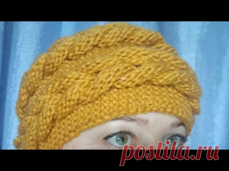 Вязаная шапка с объемной косой.Обьемная коса спицами. #шапкаспицами" /МК Виктории Плантовой/ (2021)