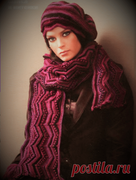 Осенняя шапочка шарф и митенки спицами | Вязание Шапок - Модные и Новые Модели