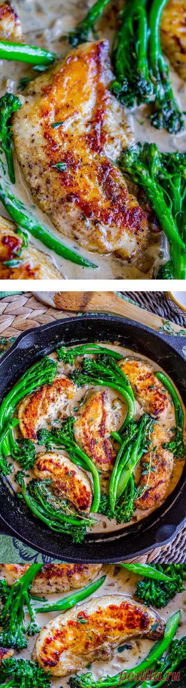 Pan-Seared Chicken and Broccolini in Creamy Mustard Sauce