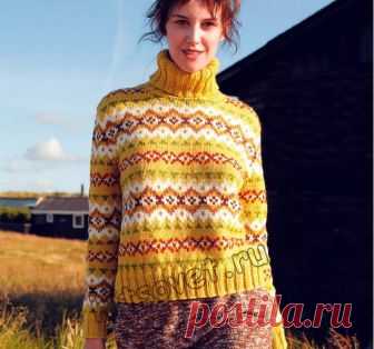 Свитер жаккардом - Хитсовет Модный женский свитер, связанный спицами жаккардом со схемой и пошаговым бесплатным описанием вязания.