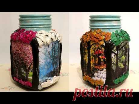 DIY| How to make 4 seasons decoration on glass jar.