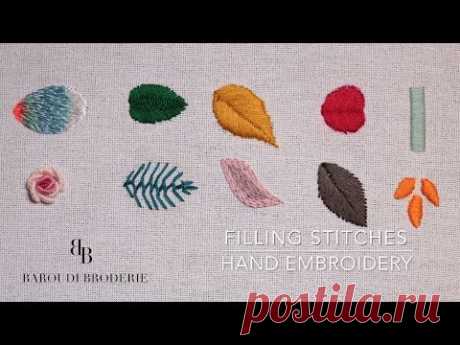 Hand Embroidery for Beginners  - 10 Basic filling stitches- Leaves -With drawing explanations
