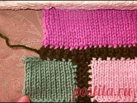 Урок вязаного пэчворка N 11. Соединение готовых модулей-узкой эластичной полоской. | Вязание для женщин спицами. Схемы вязания спицами