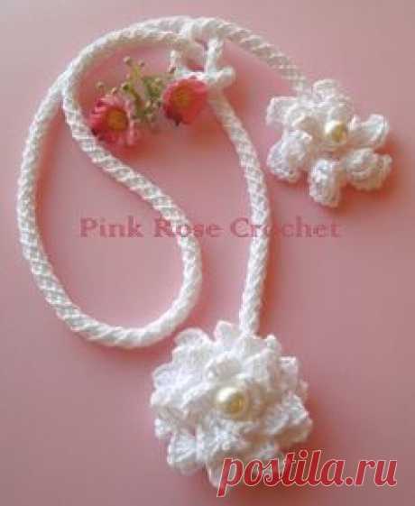 PINK ROSE CROCHET : Colar Anne Flores e Cordão Necklace