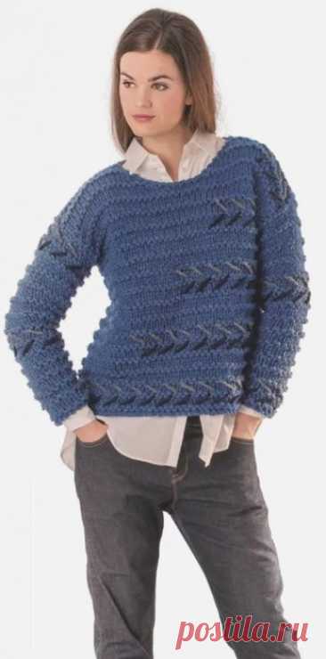 Пуловер с вышивкой и ребристым узором