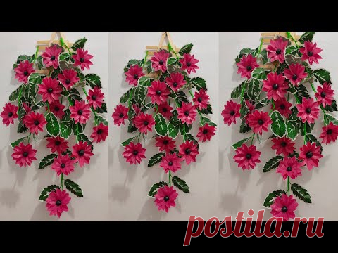 Как сделать подвесной цветок из полиэтиленового пакета | Листья!!! 5:35
