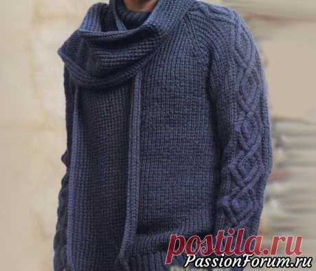 Мужской пуловер и шарф | Вязание для мужчин спицами. Схемы вязания