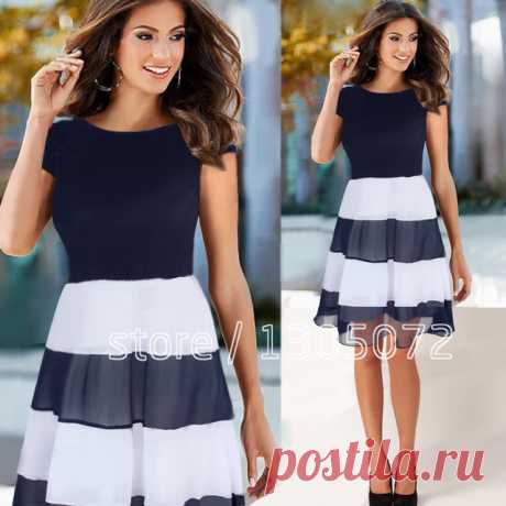 Nova chegada de moda chiffon camisa patchwork casual vestido de manga curta na altura do joelho listrado bonito vestidos vestido da senhora jovem em Vestidos de Das mulheres Roupas & Acessórios no AliExpress.com | Alibaba Group