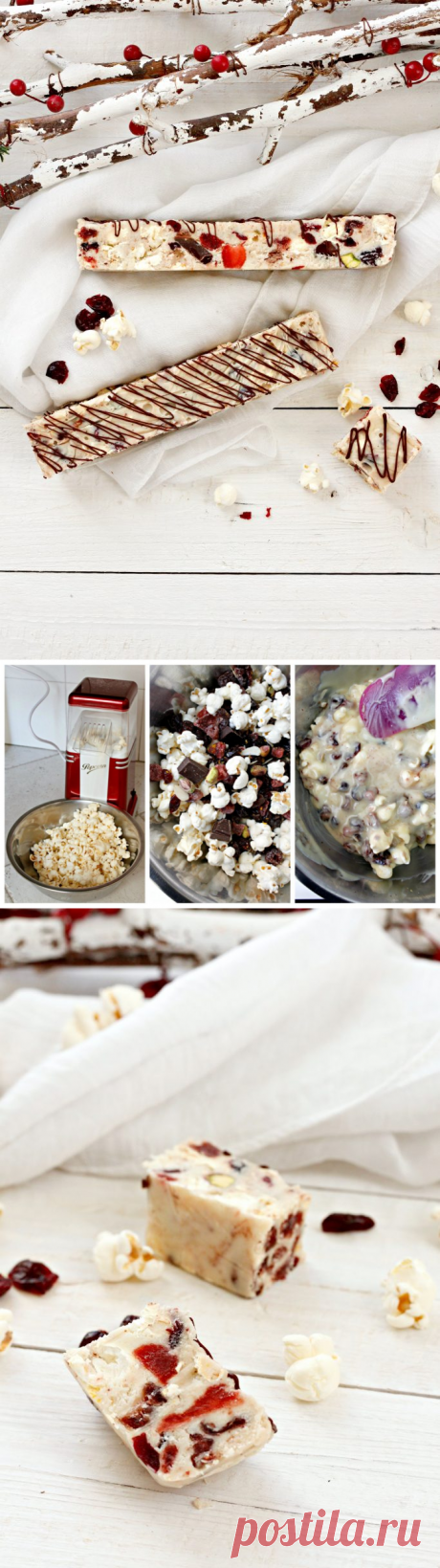 Бяло шоколадово блокче с пуканки и червени плодове Рецептата, която Вале