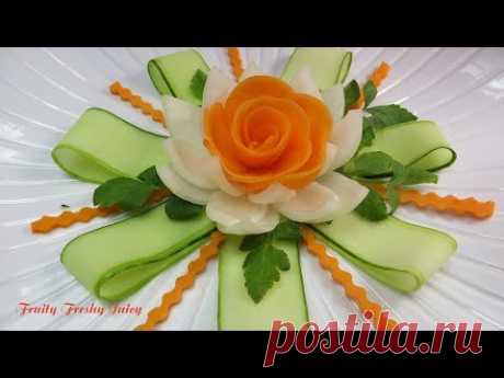 Морковная роза, сидящая на луковом цвете лотоса с великолепными огуречными рисунками