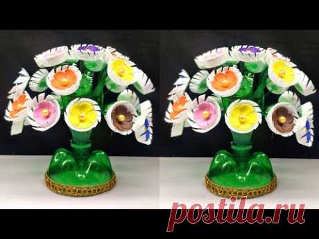 Ide kreatif bunga dari botol plastik bekas | Beautiful flower pot making at home with Plastic bottle