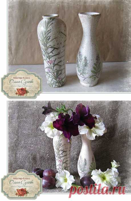 Превращаем белую глину в очаровательный винтаж: декупаж для вазы | Своими руками
