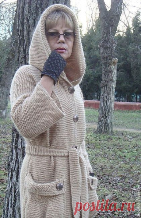 Купить Пальто вязаное " Любимое" с капюшоном. - бежевый, пальто, пальто вязаное, пальто женское