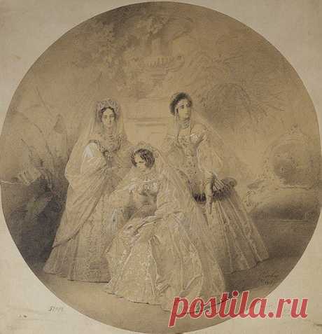 Императрица Александра Федоровна с Цесаревной Марией Александровной и Великой княгиней Александрой Иосифовной.