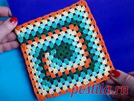 ▶ Вязание крючком Урок 252 Бабушкин квадрат Crochet granny square