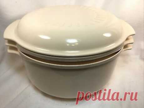 Vintage Almond Tupperware Hard Plastic Microwave 3 Liter Pot, 1.75, 3 Piece Set  | eBay Vintage Tupperware Melamine Microwaveable 3 Qt./1.75 Qt. with Lid, Handles-VGUC. Condition is "Used". Shipped with USPS Priority Mail.3 Piece Set - Vintage Almond Tupperware Hard Plastic Microwave 3 Liter Pot, 1.75 Liter Pot, Steamer Insert & Lid USAFantastic vintage Tupperware microwavable set of two. One is one and three-quarter quarts and the other is 3 quarts. The l...