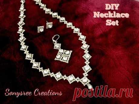 Valentine Wedding Necklace set || Montee Crystal Necklace || How to make Beaded Necklace &amp; Earrings