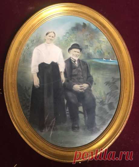 19th Cent. Hand Painted Photo Of Couple In Gold Gilt Oval Frame | eBay