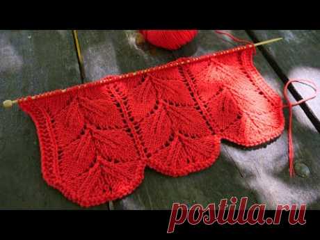 Ажурный узор «Двойные листики» спицами 🍂 Openwork pattern "Double leaves" knitting