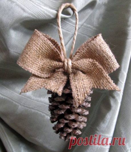 Pinecone Tassel / Ornament with burlap bow/NEW SIZE