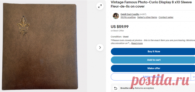 Vintage Famous Photo-Curio Display 8 x10 Sleeve Fleur-de-lis on cover | eBay