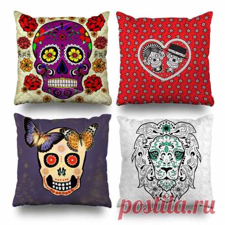 Amazon.com: ONELZ Sugar Skull Modern Home Series Square Decorative Throw PillowCase Two Sides Printed, Fashion Style Zippered Cushion Pillow Cover (18 x 18 inch,Set of 4): Home & Kitchen