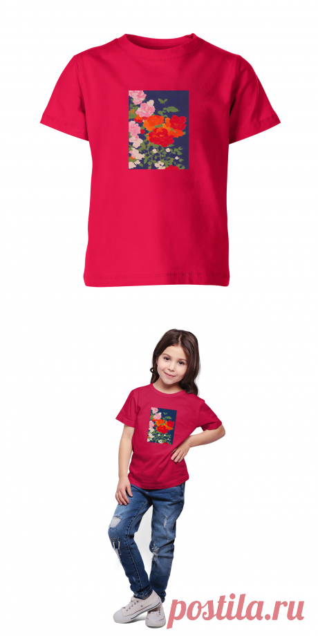 Детская футболка «Абстрактные цветы на синем фоне» цвет красный - дизайнер принта Anstey