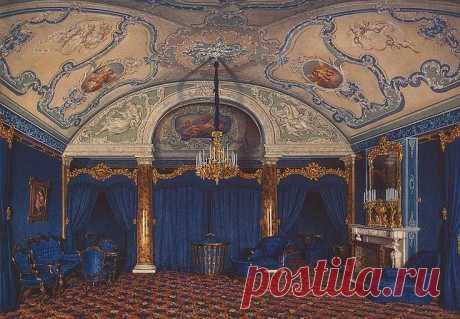Interiors of the Winter Palace. The Fourth Reserved Apartment. A Bedroom - Edward Petrovich Hau - Drawings, Prints and Painting from Hermitage Museum | brunhild110 приколол(а) это к доске Interior painting
