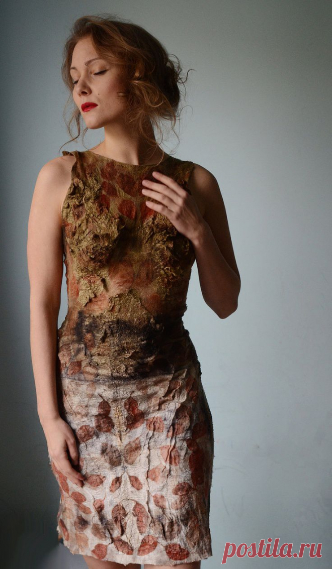 Eco fashion dresses Nuno felted and eco printed dress from natural silk and wool…