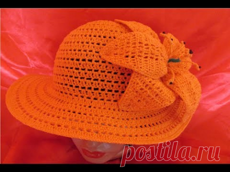 Вяжем детали одежды и аксессуары - Шляпки крючком - Шляпка с цельновязанным бантом и шляпка с цветком