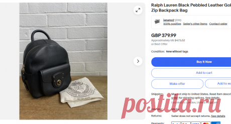 Ralph Lauren Black Pebbled Leather Gold Lock & Zip Backpack Bag | eBay