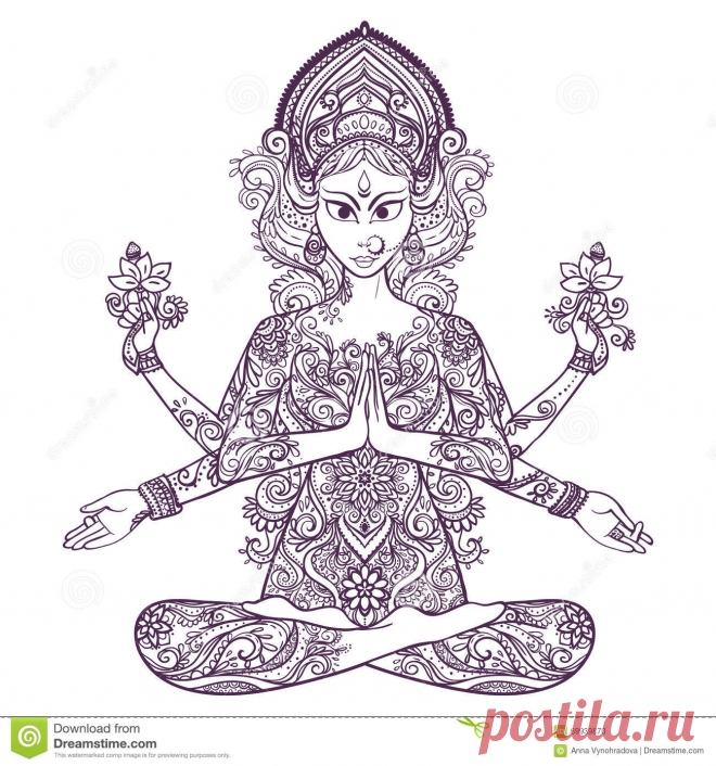 Girl Yoga Pose Meditation Vector Illustration Stock Vector (royalty
