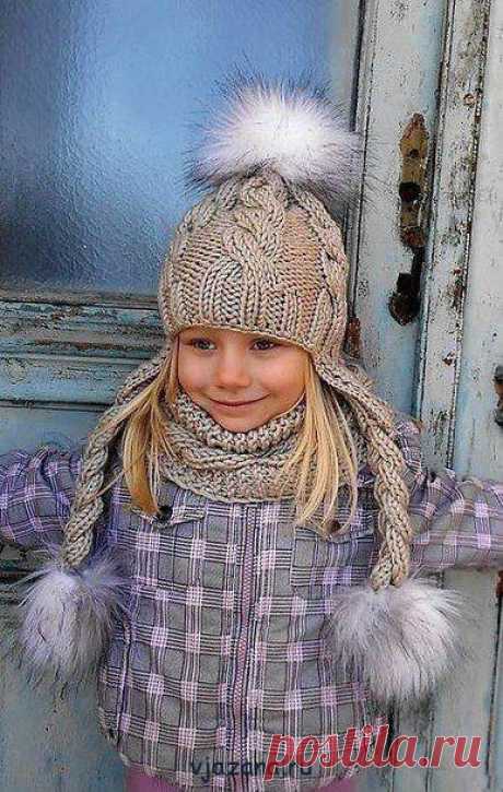 связать шапочку с ушками спицами для девочки 5-6 лет | Вязана.ru