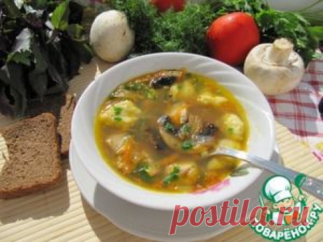 Суп гречневый с грибами и картофельными клецками