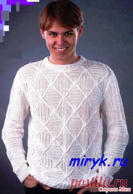 Белый хлопковый мужской пуловер «Assand» - Вязание спицами - Страна Мам