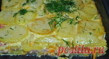 шеф-повар Одноклассники: Картофельная запеканка с ветчиной и сыром.