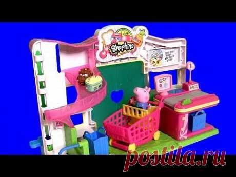 Peppa Pig at New Shopkins Supermarket Small Mart Store with Disney Princess Sofia the First Play Doh