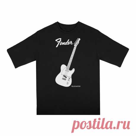 Футболка оверсайз «Fender Telecaster 2. Гитара.Guitar. Фендер. Rock.» цвет черный - дизайнер принта Kaplio