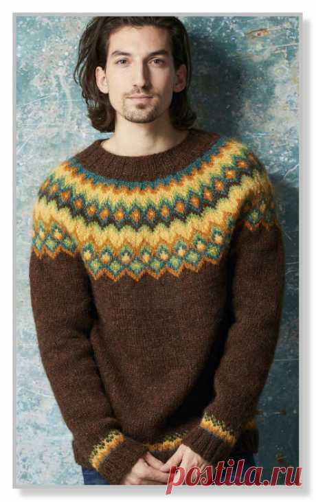 Мужская лопапейса спицами - пуловер с круглой кокеткой - Портал рукоделия и моды