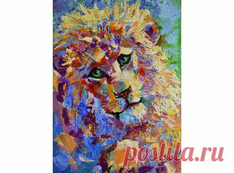 Lion Painting Wild Animal Original Art Animal Oil Impasto 油畫原作 Wall Art Impasto - Shop ArtDivyaGallery - Posters - Pinkoi