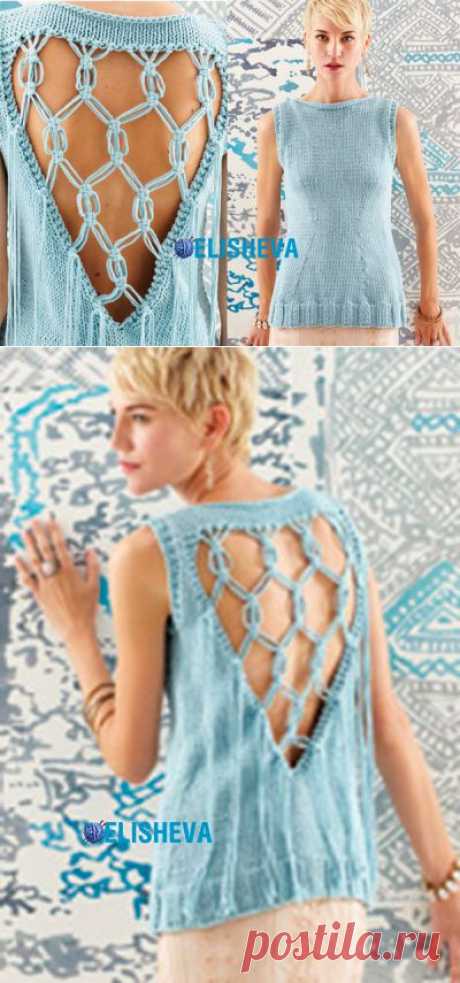 Нарядный топ с открытой спиной &quot;Macrame&quot; от Vogue Knitting, вязаный спицами