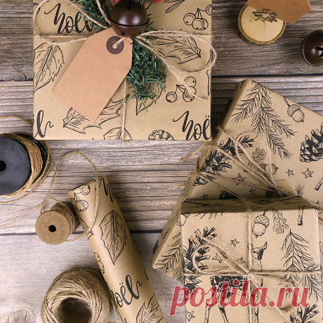 Пин содержит:  Brown kraft stencil printed wrapping paper gifts