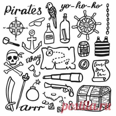 Pirate set, sea and treasures. Hand-drawn cartoon collection. Doodle drawing. Vector illustration. 123RF - Миллионы стоковых фото, векторов, видео и музыки для Ваших проектов.