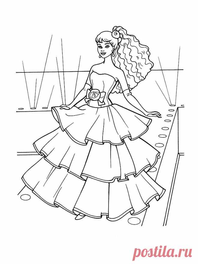 Desenho de Barbie com vestido rodado para colorir - Tudodesenhos |  trafaretes | Постила