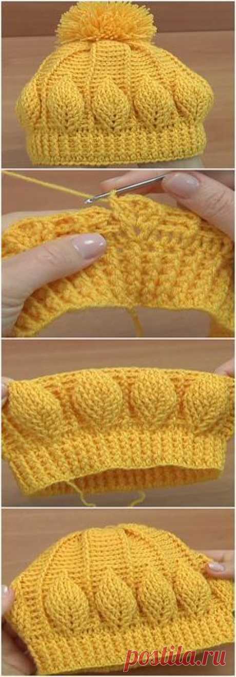 Crochet 3D Beanie Hat With Leaf Stitch