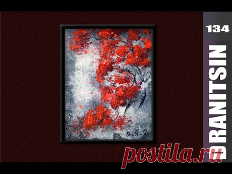 UNIQUE painting approach - REUSING old canvas - RED TREES, ABSTRACT, LANDSCAPE, OVAL BRUSH, 134 - YouTube